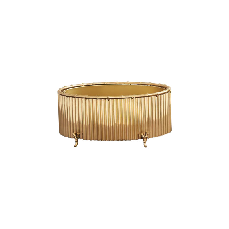 Cache-pot en bambou ondulé, Laiton, H 7,5 po x l 15,5 po x P 13 po