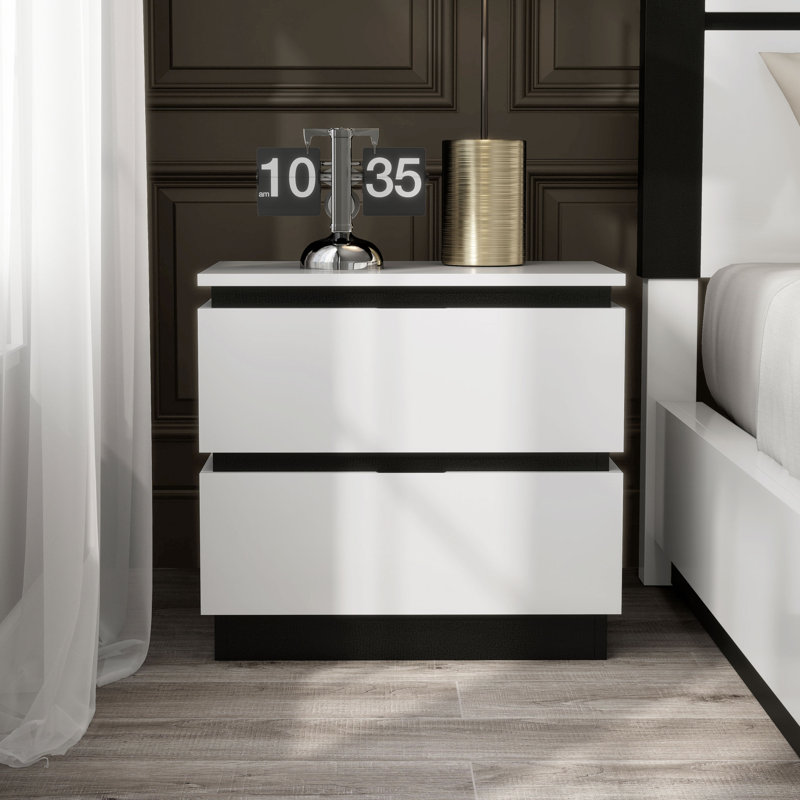 Table de chevet 2 tiroirs Carilla - blanc / gris