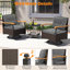 Ensemble de 3 chaises pivotantes pour l'extérieur avec coussins de table d'appoint en verre trempé à 2 niveaux-225751892