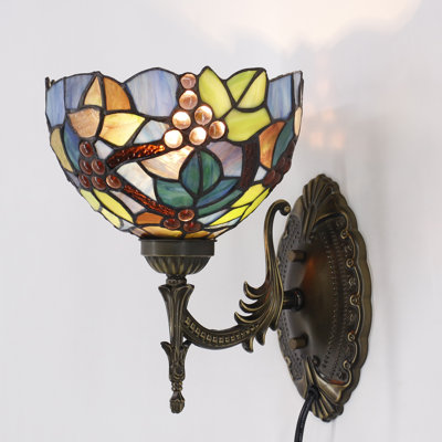Applique murale Tiffany en verre coloré 8 x 10,5 x 11 pouces pour lampe de chevet dans le couloir (style raisin ambré)