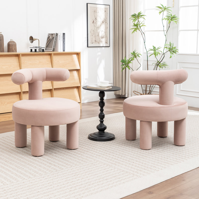 Fauteuil demi-tonneau en velours Bula, Rose, Velours velours