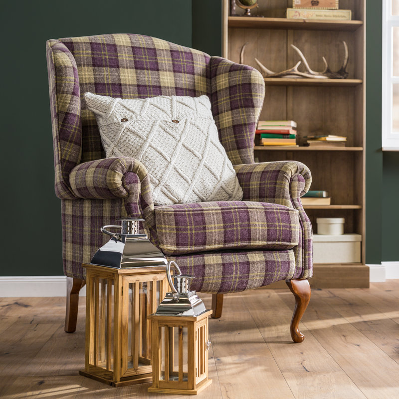 Anzilotti Upholstered Wingback Chair, Amethyst Tartan