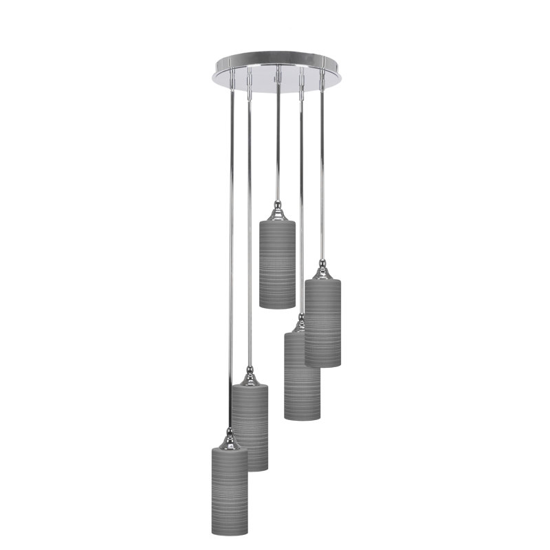 Luminaire suspendu suspendu grappe 5 lumières avec verre 4 po Empire, H 14,75 po x l 14,25 po x P 14,25 po, Gris