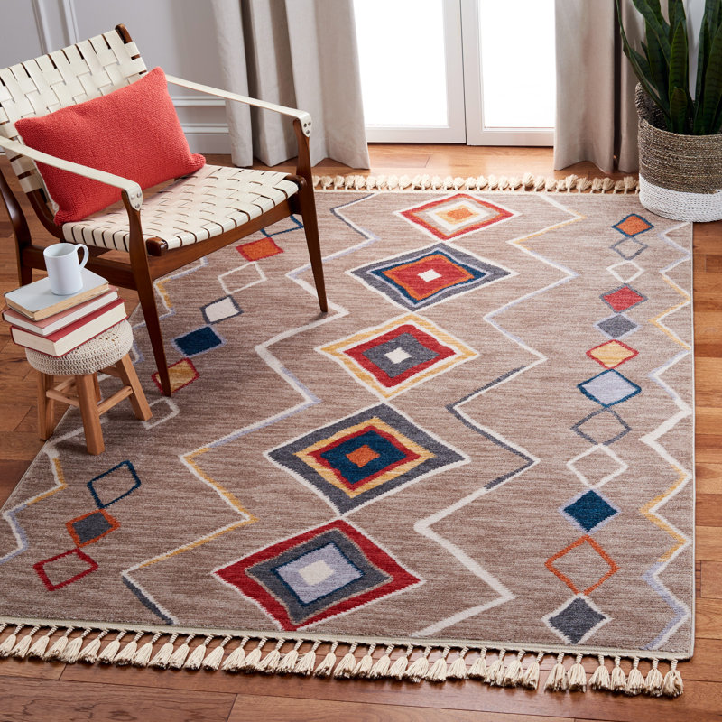 Tapis beige / orange Roisin Southwestern, Rectangle 6 pi 7 po x 9 pi