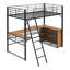 Lit mezzanine en métal avec 3 tablettes de rangement et bureau en L-182365163