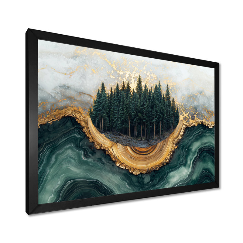 Forêt de pins, paysage sur émeraude horizon II - forêt, art mural sur toile, H 12 po x l 20 po, Noir