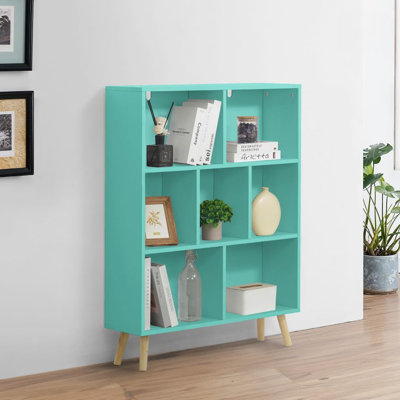 Bibliothèque 32 pouces à 7 niveaux et 3 cubes pour salon, chambre à coucher, bureau, vert Fiffany