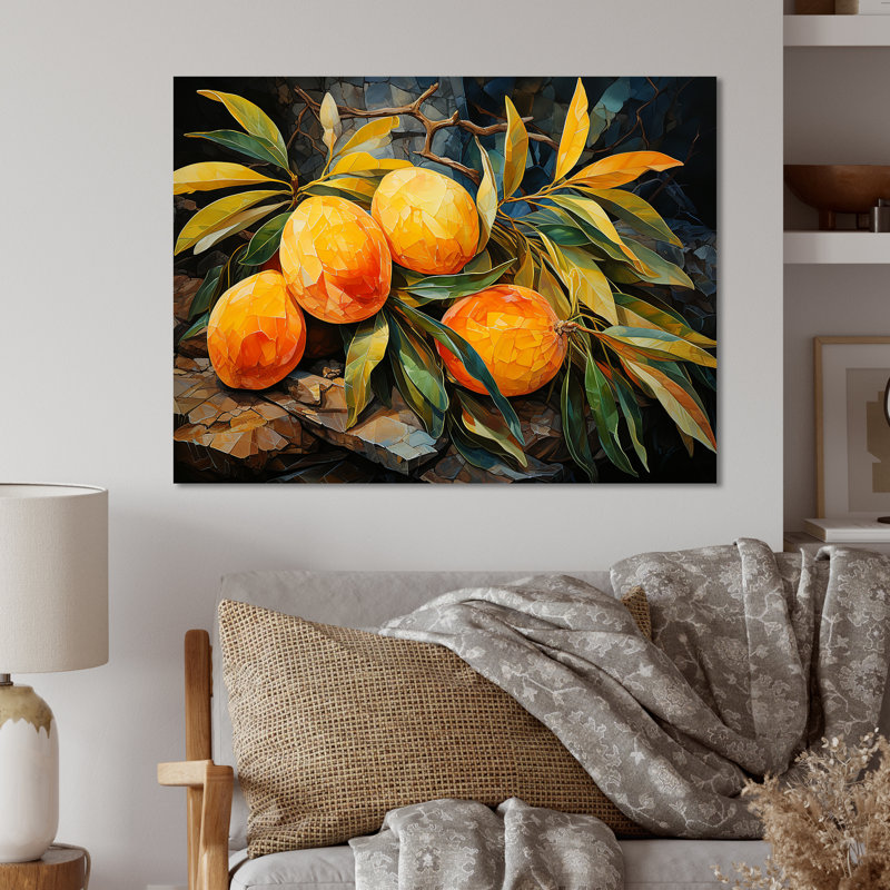 «Golden Mango Mosaic II» - fruits, art mural en métal, H 12 po x l 20 po x P 1 po