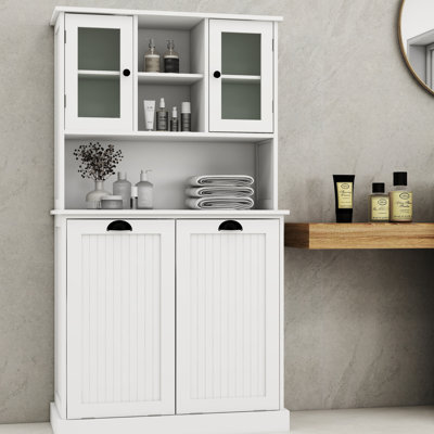 Armoire à linge blanche et polyvalente avec tablettes réglables