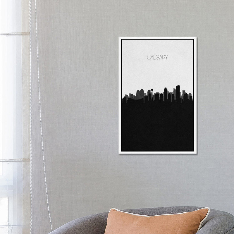 Calgary, Canada City Skyline by Ayse Deniz Akerman - Print on Canvas, 66.04 cm H x 45.72 cm W, White Floater Frame