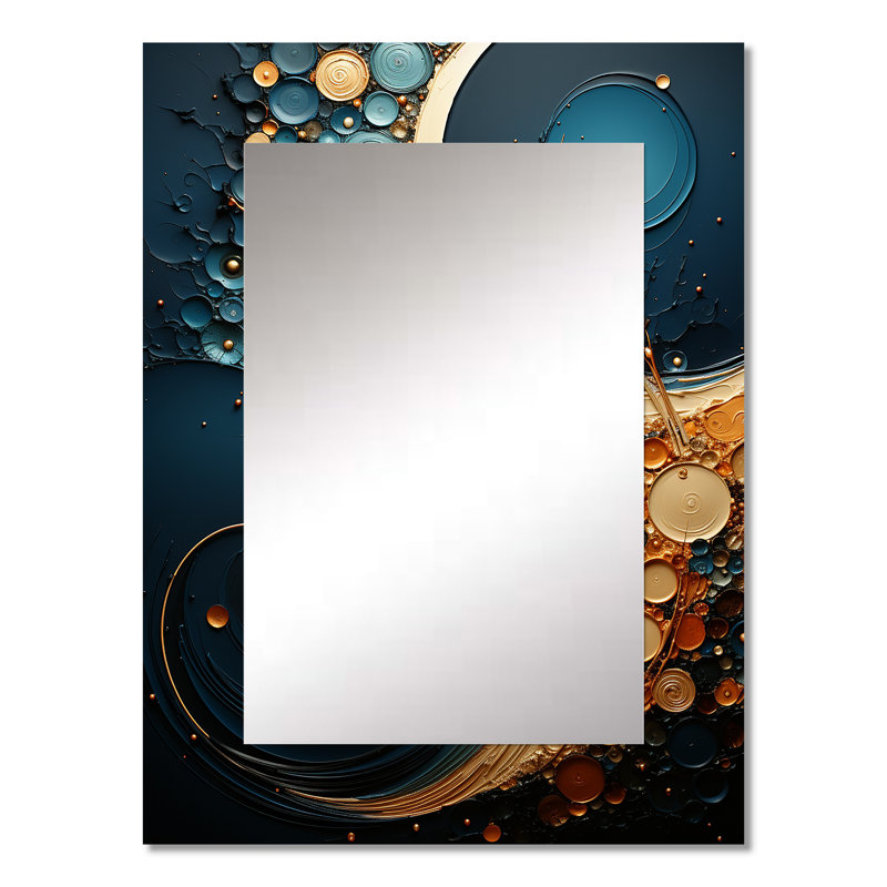 Or bleu sarcelle abstrait spirales II - abstrait spirales miroir, 32 po x 24 po