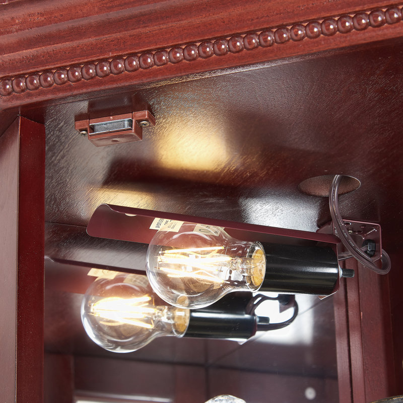 Corner Curio Cabinet With Lights, Adjustable Tempered Glass Shelves, A Mirrored Back, Cherry