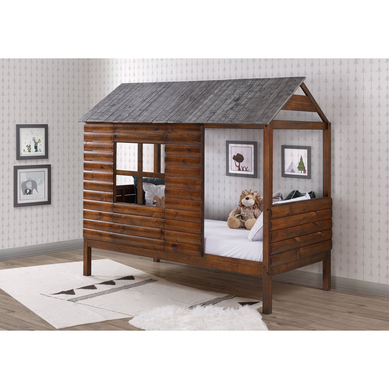 Lit mezzanine simple en bois massif Magana par Zoomie Kids