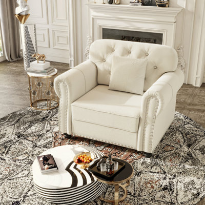 Upholstered Velvet Sofa with Nailhead Trim and Rolled Armrests,Mid-Century Modern Chesterfield Sofa with Button  Tufted,Includes 1 Pillows