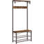 Arbre d'entrée 3 en 1 avec banc - Portemanteau et porte-chaussures avec tablettes de rangement, structure en acier [Brun rustique et bronze] - [Métal / industriel / Hall d'entrée]