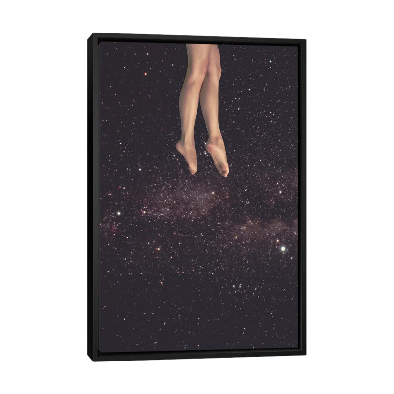 " Hanging In Space " by Fran Rodriguez, 26" H x 18" W x 1.5" D, Black Framed Canvas, No Mat