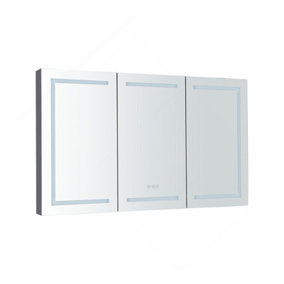 60 x 36 inch LED Lighted Bathroom Medicine Cabinet with Mirror,  Sockets and Adjustable Glass Shelves, Dimmable, Anti-Fog