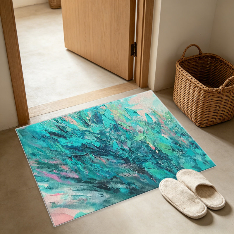 Teal Wind Trace carpet-easy to clean, machine-washable, soft and comfortable; suitable for door mats, kitchens, living rooms, bedrooms, corridors, and laundry areas. Easy to clean, durable carpet for home decoration.
