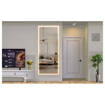 Extra Large 84x36 Inch LED Bathroom Mirror with 3 Color Lighting - Aluminum Framed Full Length Mirror for Wall, Dimmable Lighted Mirror for Bathroom Bedroom Living Room, Silver, Vertical/Horizontal Hanging