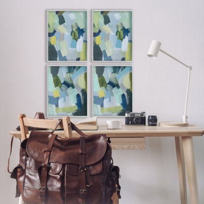  Blue Green Paint Strokes 4 PC Giclee Art Set by Grace Popp