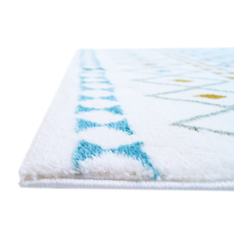 Tapis géométrique blanc / bleu Allensville, Rectangle 3 pi 4 po x 5 pi