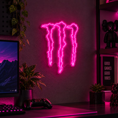 Panneau lumineux néon rose en forme de griffe, motif griffes, idéal pour la décoration d'une salle de jeux, d'une chambre, d'un repaire masculin, d'un bar ou d'une salle de fête.