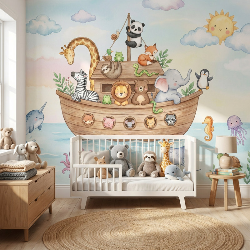 Papier peint animaux fantaisistes, 100"x96", Peler et coller
