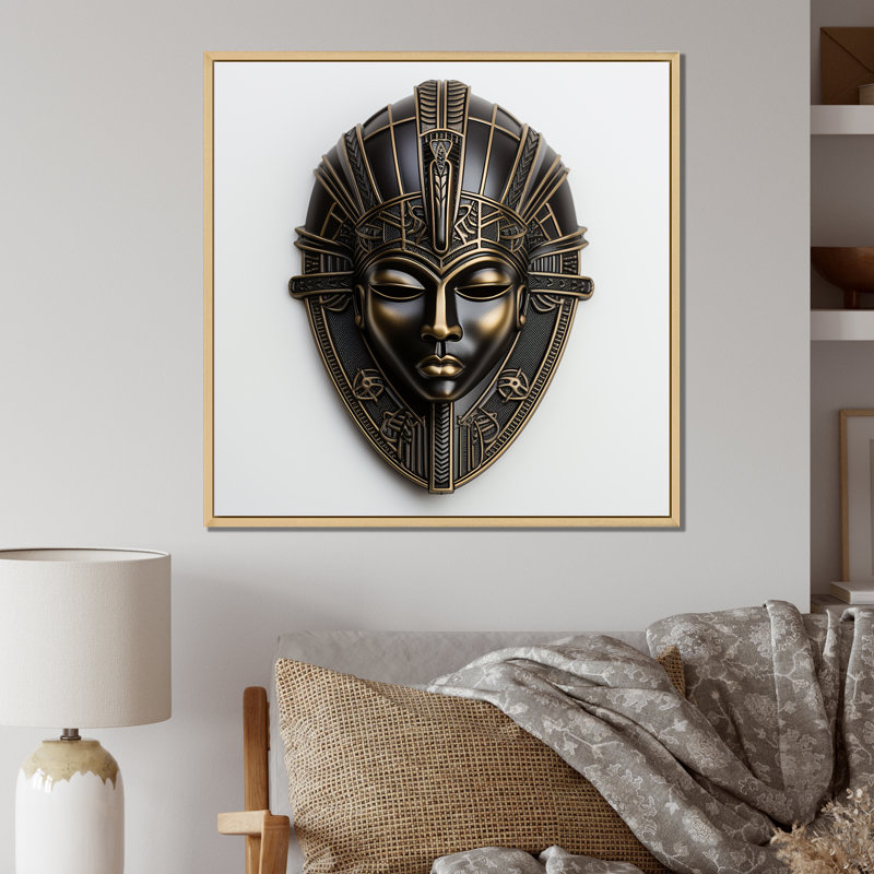 Masque africain, royauté du Bénin I - art mural africain, Cadre flottant brun, H 30 po x l 30 po