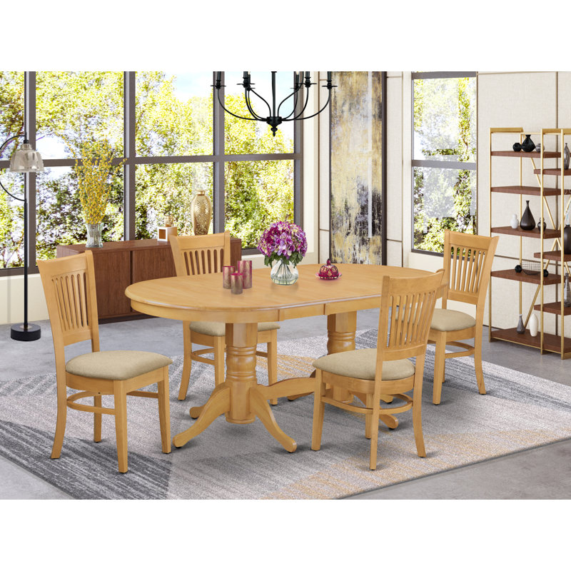 Ensemble de table à manger 5 pièces pour 4 personnes comprenant une table de salle à manger ovale avec rallonge papillon et 4 chaises de salle à manger en tissu de lin, chêne