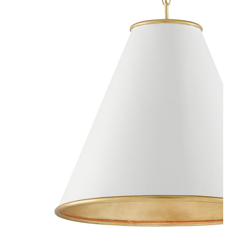Luminaire suspendu conique 1 lumière, Blanc / Doré, H 22,5 po x l 22 po x P 22 po