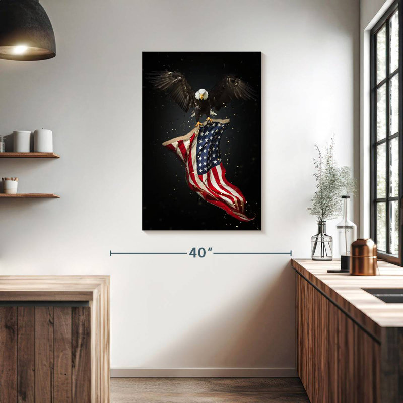 Borges Eagle Flying With American Flag, 39" H x 26" W
