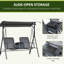 Balançoire de patio grise 2 places, avec auvent, table de rangement, porte-gobelet, store réglable, structure en acier robuste, capacité de charge de 240 kg (528 lb).