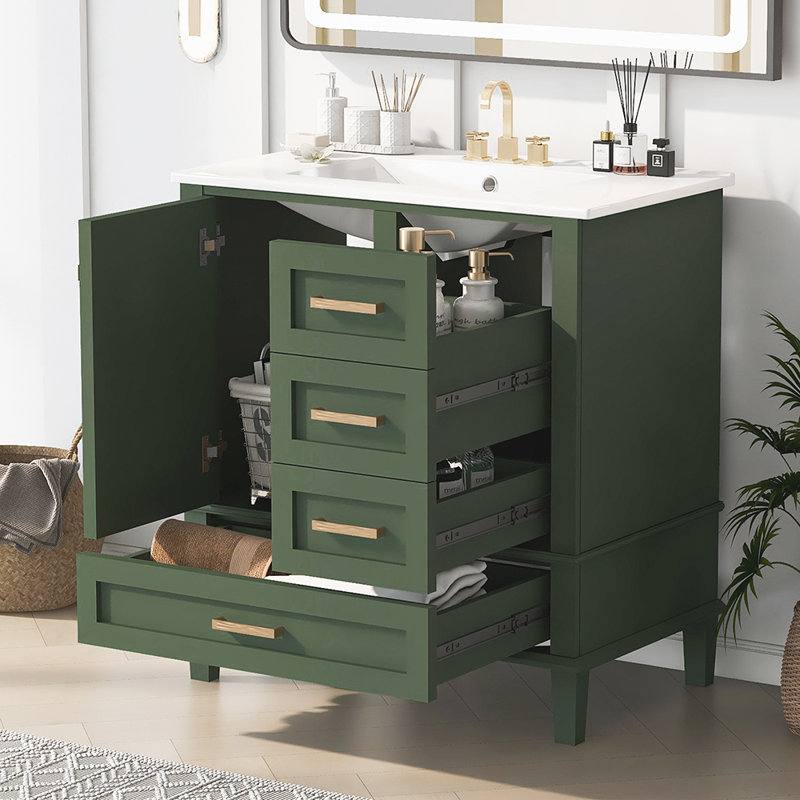 Ensemble de meuble-lavabo simple 30,01 po Gabja, Vert/doré