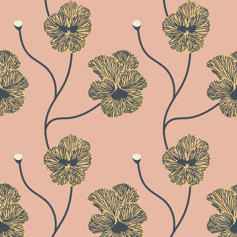 Flourish Wallpaper, Self-Adhesive, Sunset Blush Floral