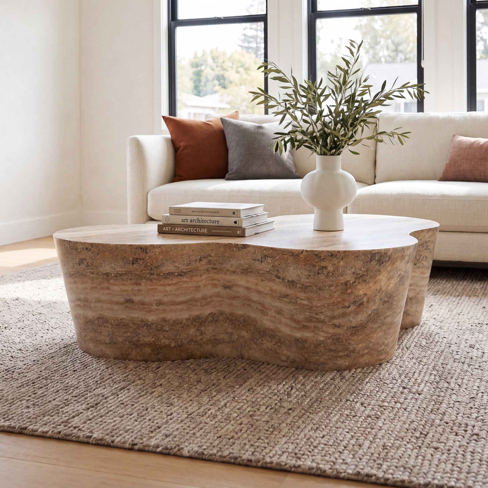Solay 59" Coffee Table, Travertine