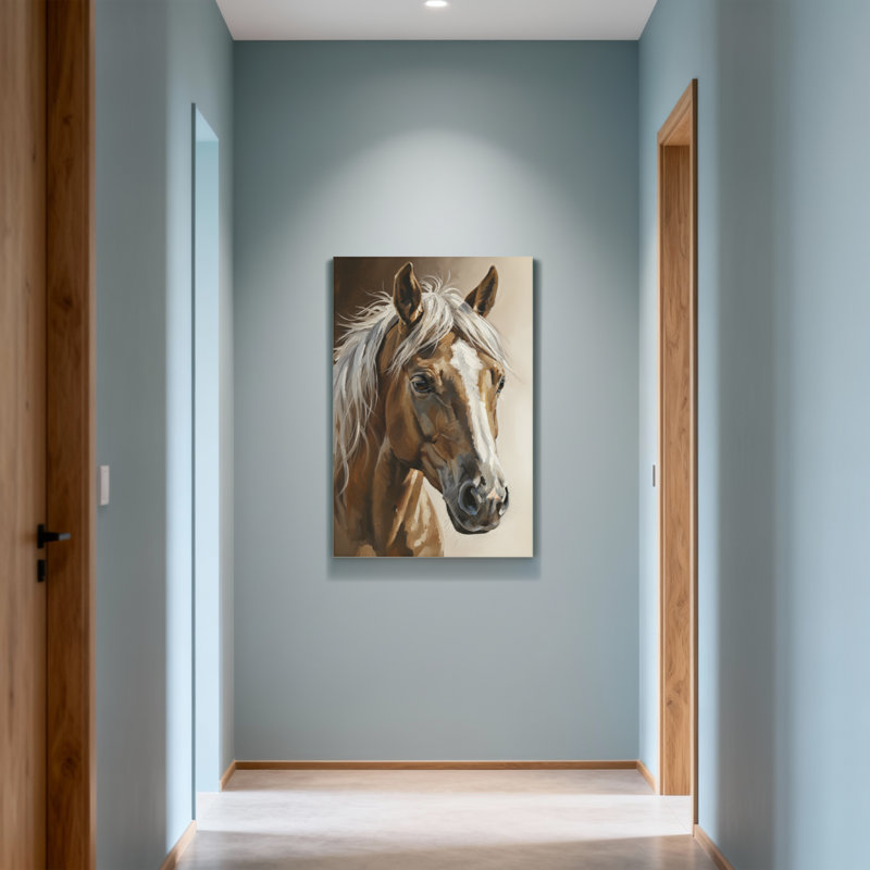Portrait d'animaux avec crinière blanche et manteau brun, H 40 po x l 28 po
