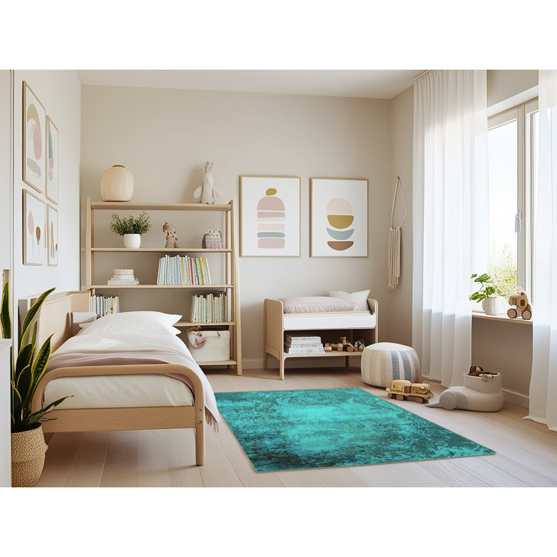 Tapis bleu / bleu sarcelle, Rectangle 3 pi x 5 pi