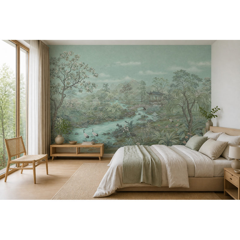Décoration murale amovible de style oriental chinois, 100 po x 96 po, Peler et coller