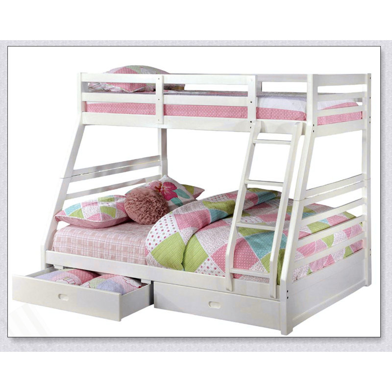 Twin Over Full Bunk Bed Modern Transitional Style Include Two Large Drawers For Under Bed Storage And Attached Ladder