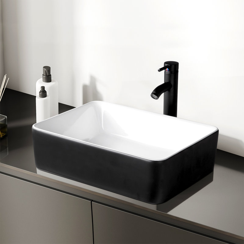 Lavabo de salle de bain vasque rectangulaire en céramique noir / blanc avec robinet