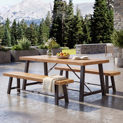 3 PIECE WOOD OUTDOOR DINING SET