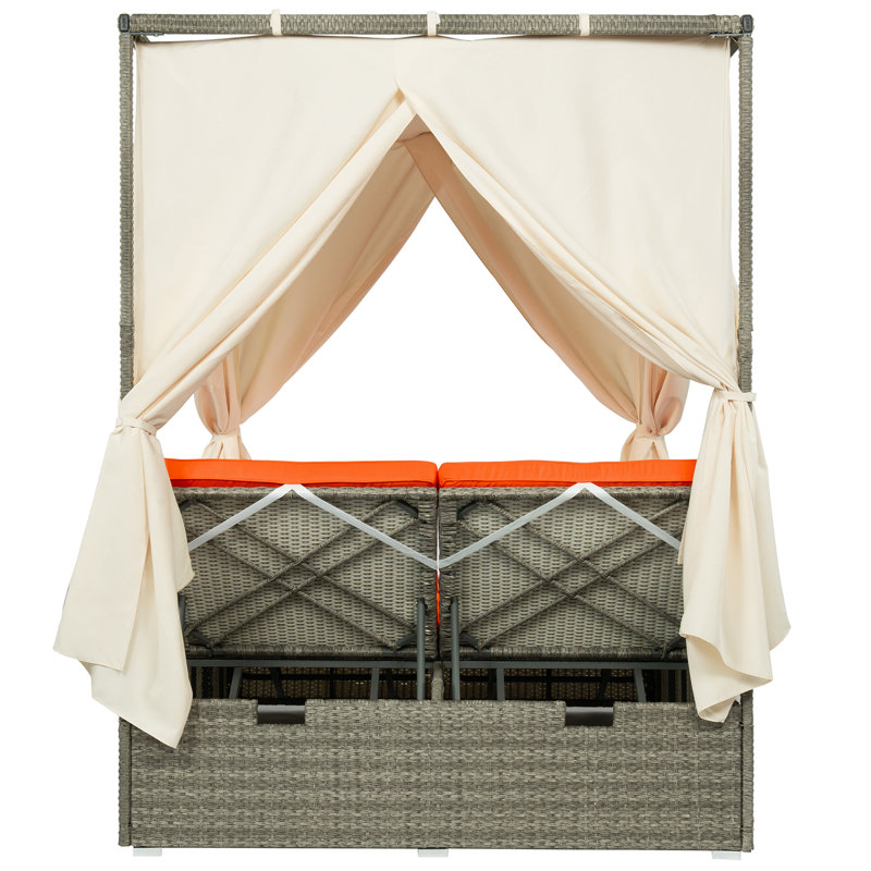 Chaise longue d'extérieur réglable avec auvent, Orange