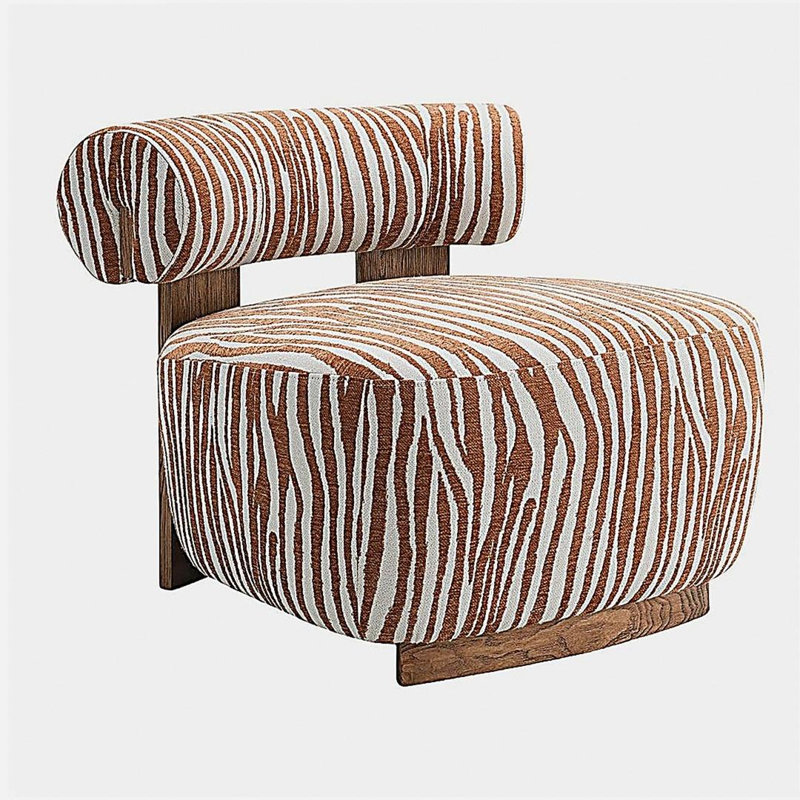 1 pièce Chaise d'appoint à rayures zébrées Tissu de mousse à haute densité Dossier cylindrique Finition orange rustique Salon principal