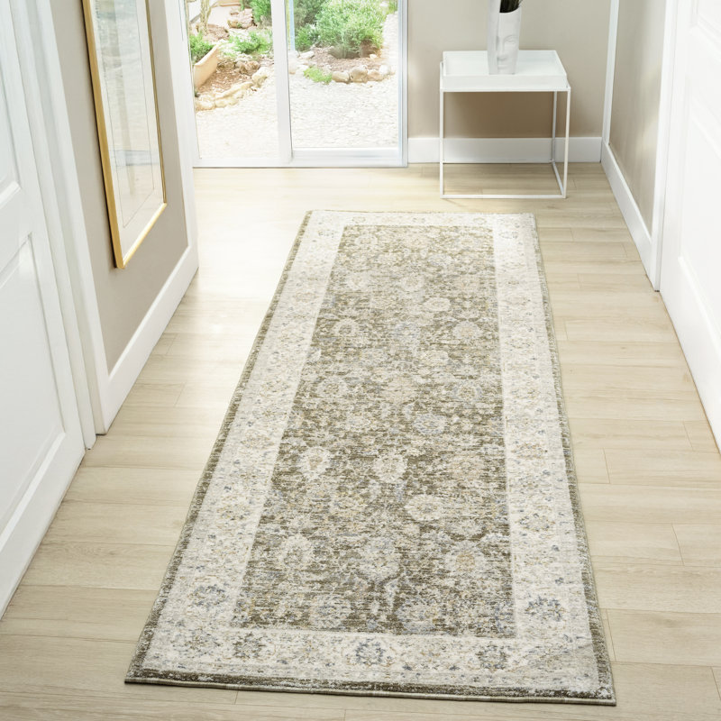 Beatrice Traditional Bordered Floral Filigree Performance Woven Indoor Area Rug, 2'7" x 7'10"