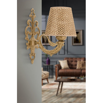 Elegant Wall Lamp with Metal Body, Natural & Gold Finish, 9.8 x 3.9 x 5.1 inches | 1 x E27 Max 40W Socket (Bulb Not Included) | Stylish Lighting for Home Decor, IP20 Rated, Perfect for Living Room & Bedroom