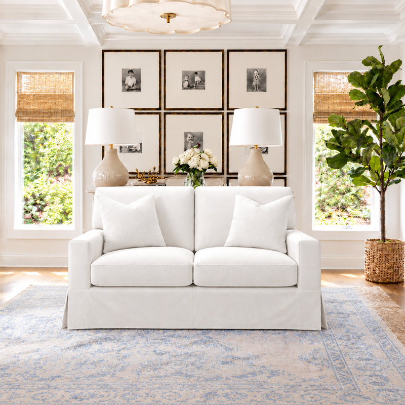 Upholstered 59.5 " Loveseat, Toile bleu marine
