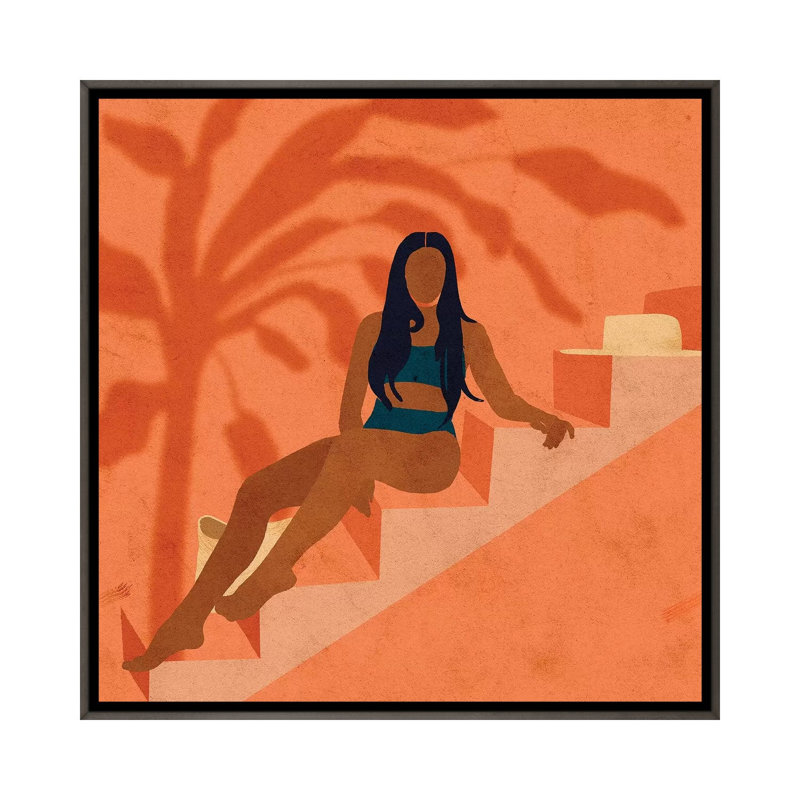 Monik à Ibiza par Reyna Noriega - reproduction imprimée, Toile avec cadre gris, H 37 po x l 37 po x P 1,5 po, Pas de tapis