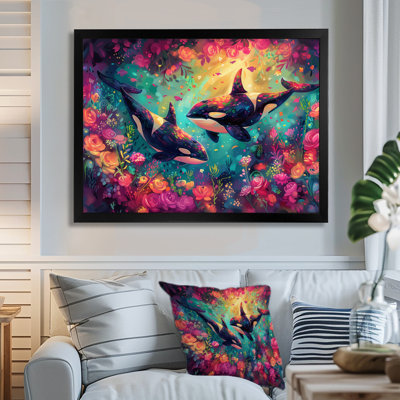 Orque noire nageant le paradis «I Dream» - baleine, reproduction d'art murale