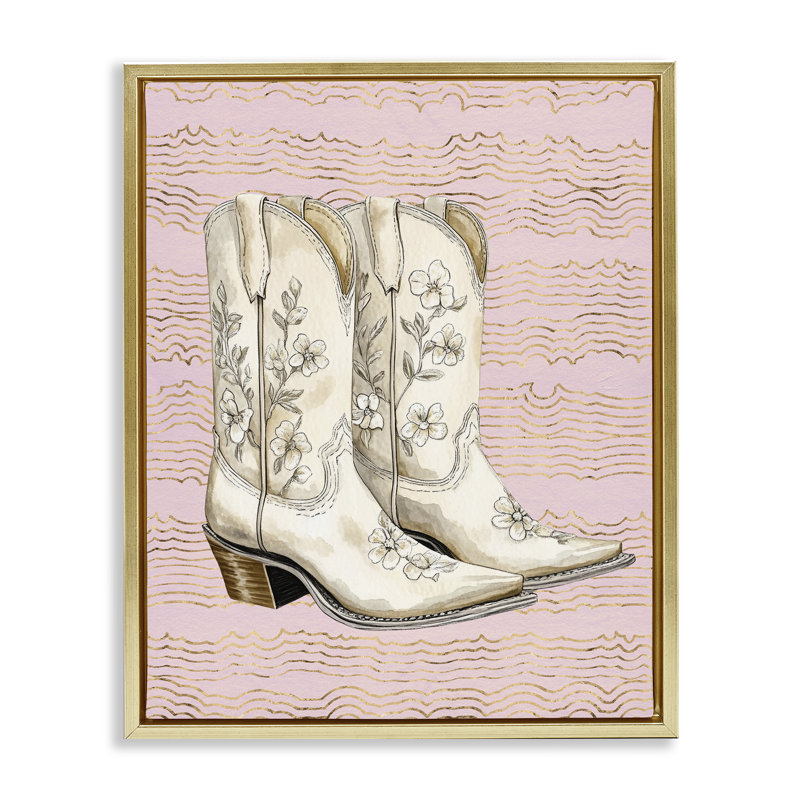  Art mural sur toile Cowgirl, Cadre flottant métallique doré, H 31 po x l 25 po