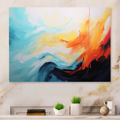«Blue and Orange Colorful Abstract Expression», art mural abstrait en métal MT134532